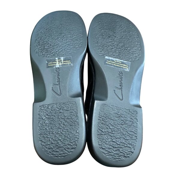 Clarks Shoes Women 9 M Black Leather Stitching Slip On Mules Flats - Picture 4 of 7